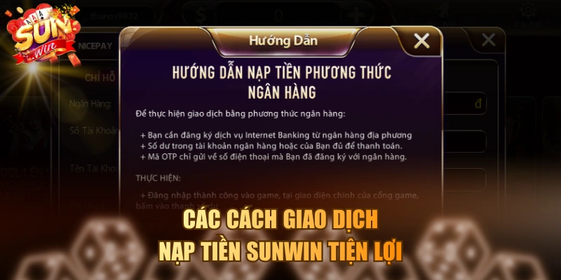 Các cách giao dịch nạp tiền SUNWIN tiện lợi 